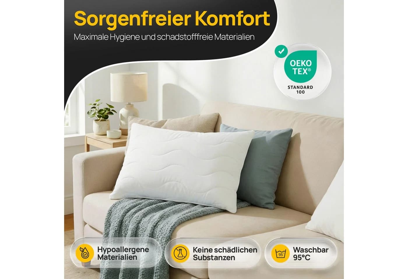 LILENO HOME Kopfkissen Gesteppt Made in Germany Allergikergeeignet - Bild 3