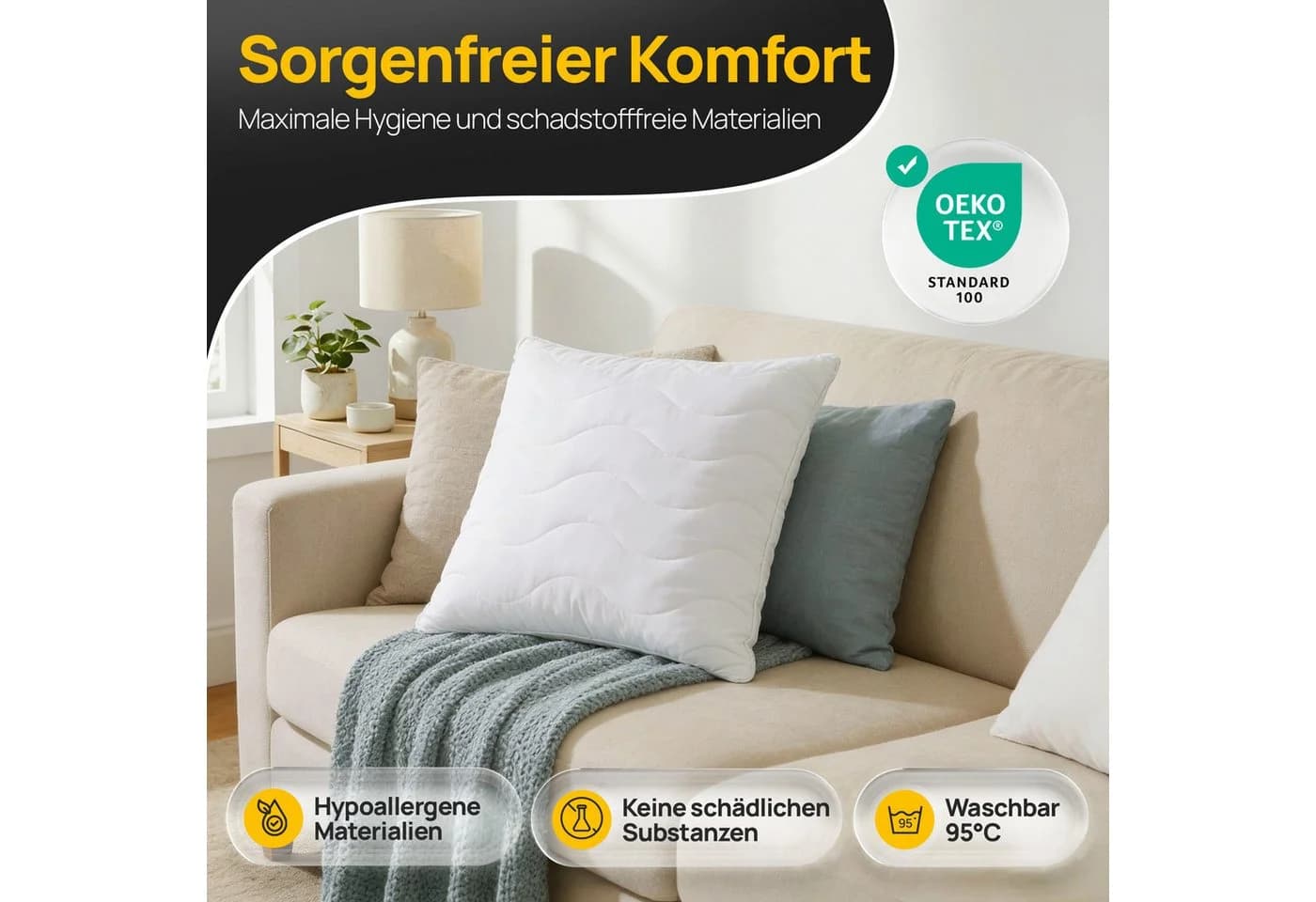 LILENO HOME Kopfkissen 40x40 cm - Made in Germany - Allergikergeeignet - Bild 3