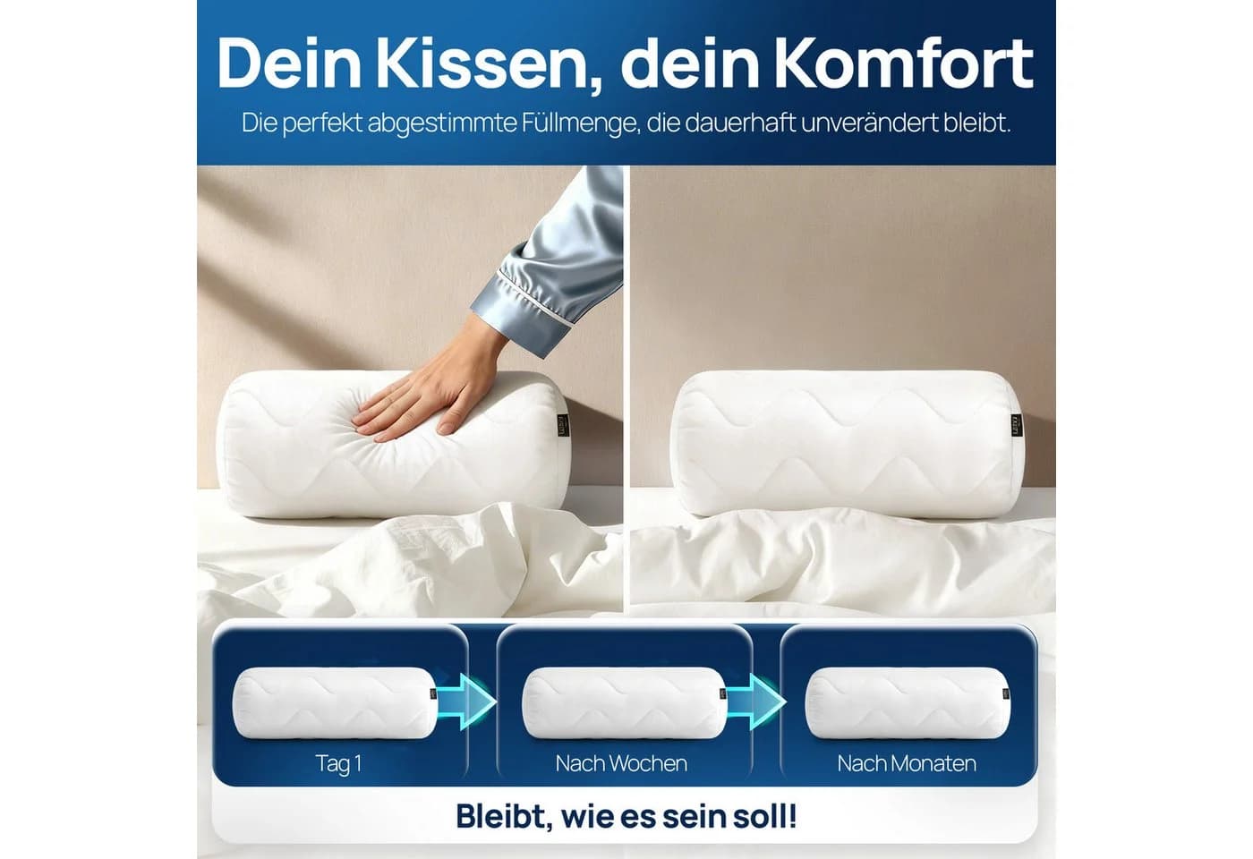 LILENO HOME Nackenrolle 15x40 cm - Gestepptes Kopfkissen Made in Germany