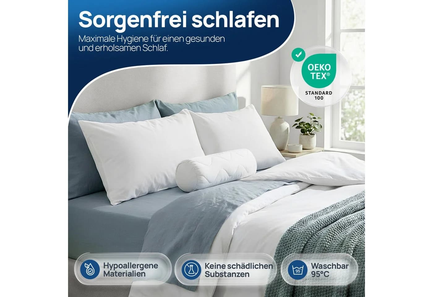 LILENO HOME Nackenrolle 15x40 cm - Gestepptes Kopfkissen Made in Germany - Bild 3