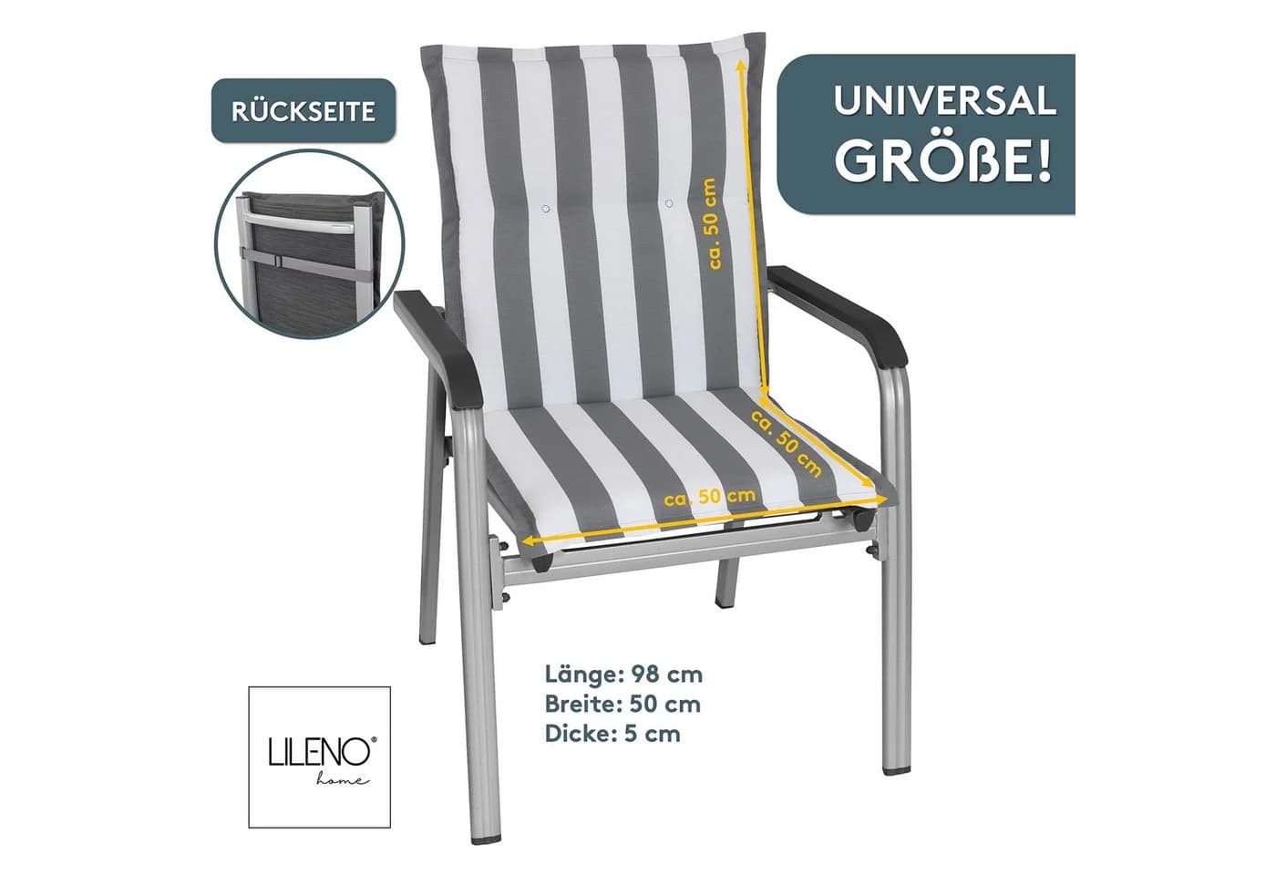 LILENO HOME Polsterauflage Niedriglehner Grau 2er Set waschbar