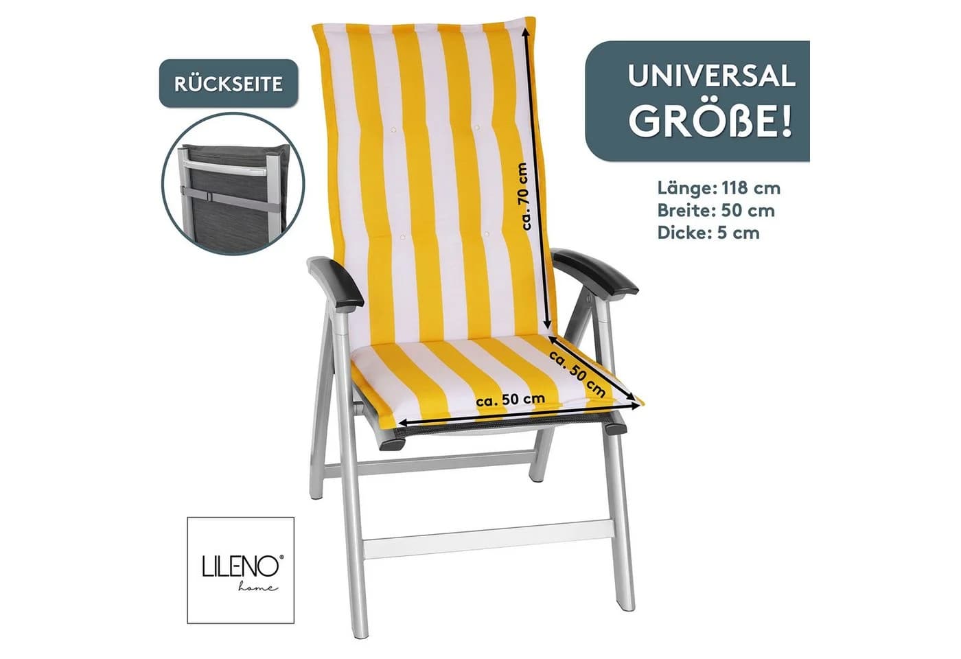 LILENO HOME Hochlehnerauflage Gartenstuhl Auflage Gelb