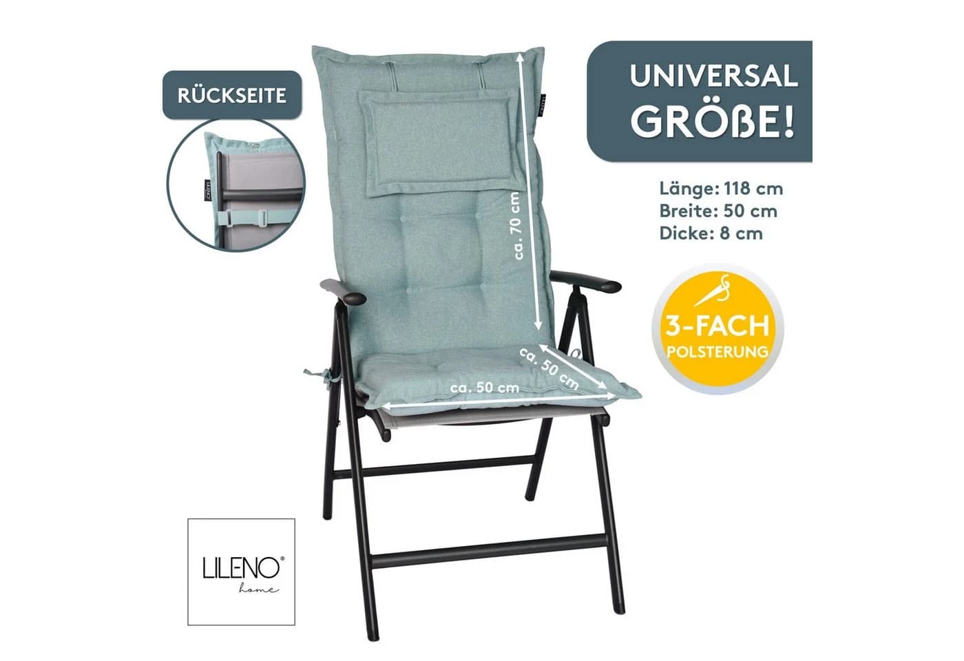 LILENO HOME Hochlehnerauflage Gartenstuhl Aqua mit Kopfkissen