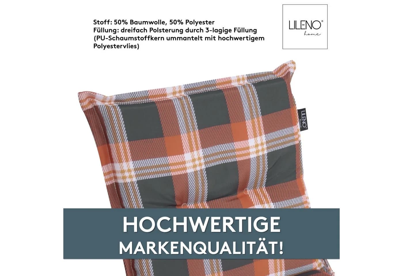 LILENO HOME Polsterauflage Gartenstuhl Niedriglehner Karo Rot - Bild 4