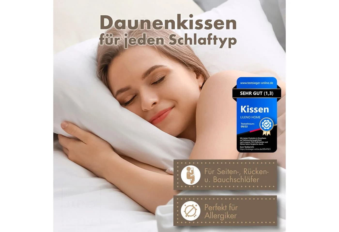 LILENO HOME 3-Kammer-Kopfkissen - Daunen & Federn - Allergiker geeignet - Bild 3