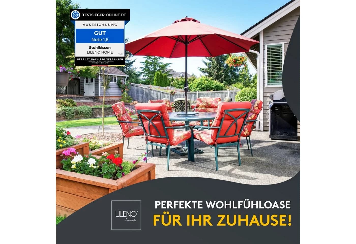 LILENO HOME Stuhlkissen Sitzkissen für Gartenstuhl, Küchenstuhl oder Esszimmerstuhl 40x40x6 cm - Bild 3