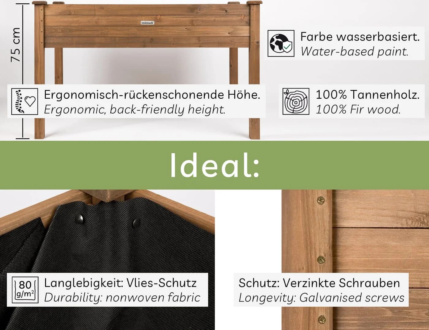 needs&wants Hochbeet aus Holz Dunkel-braun XL - Bild 4