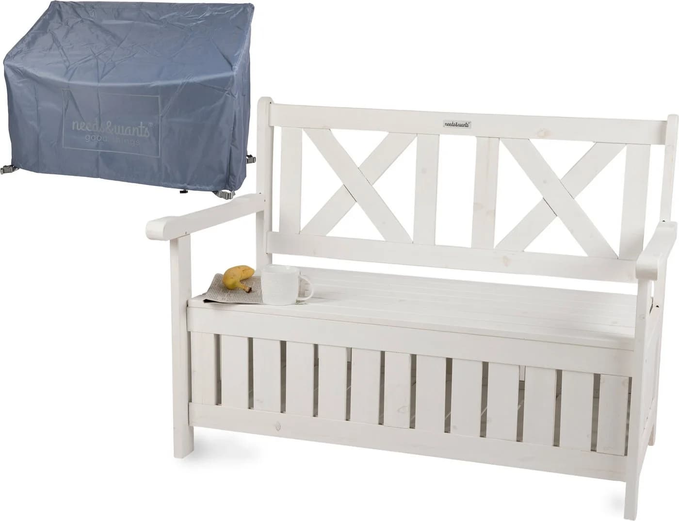 needs&wants® Gartenbank Chesty2 Weiß mit Stauraum und Abdeckung - Bild 3