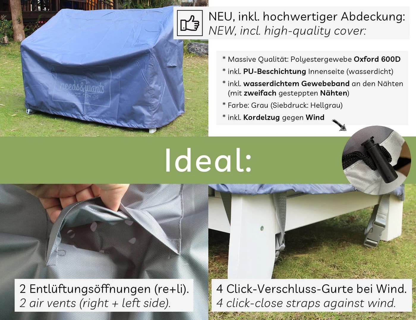 needs&wants® Gartenbank Chesty2 Weiß mit Stauraum und Abdeckung - Bild 4