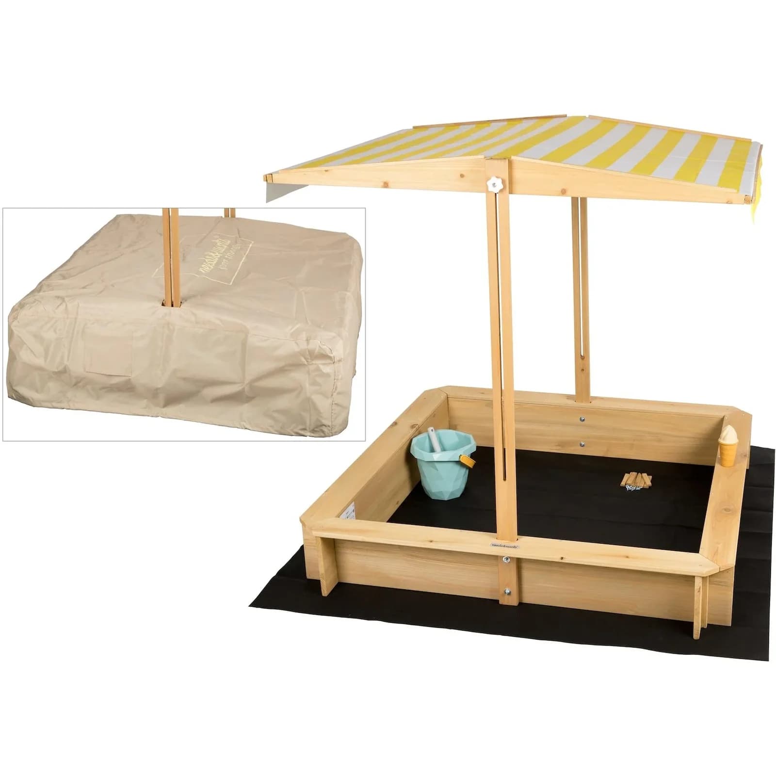 needs&wants® Sandkasten mit Dach und Sitzbänken Holz UV-Schutz