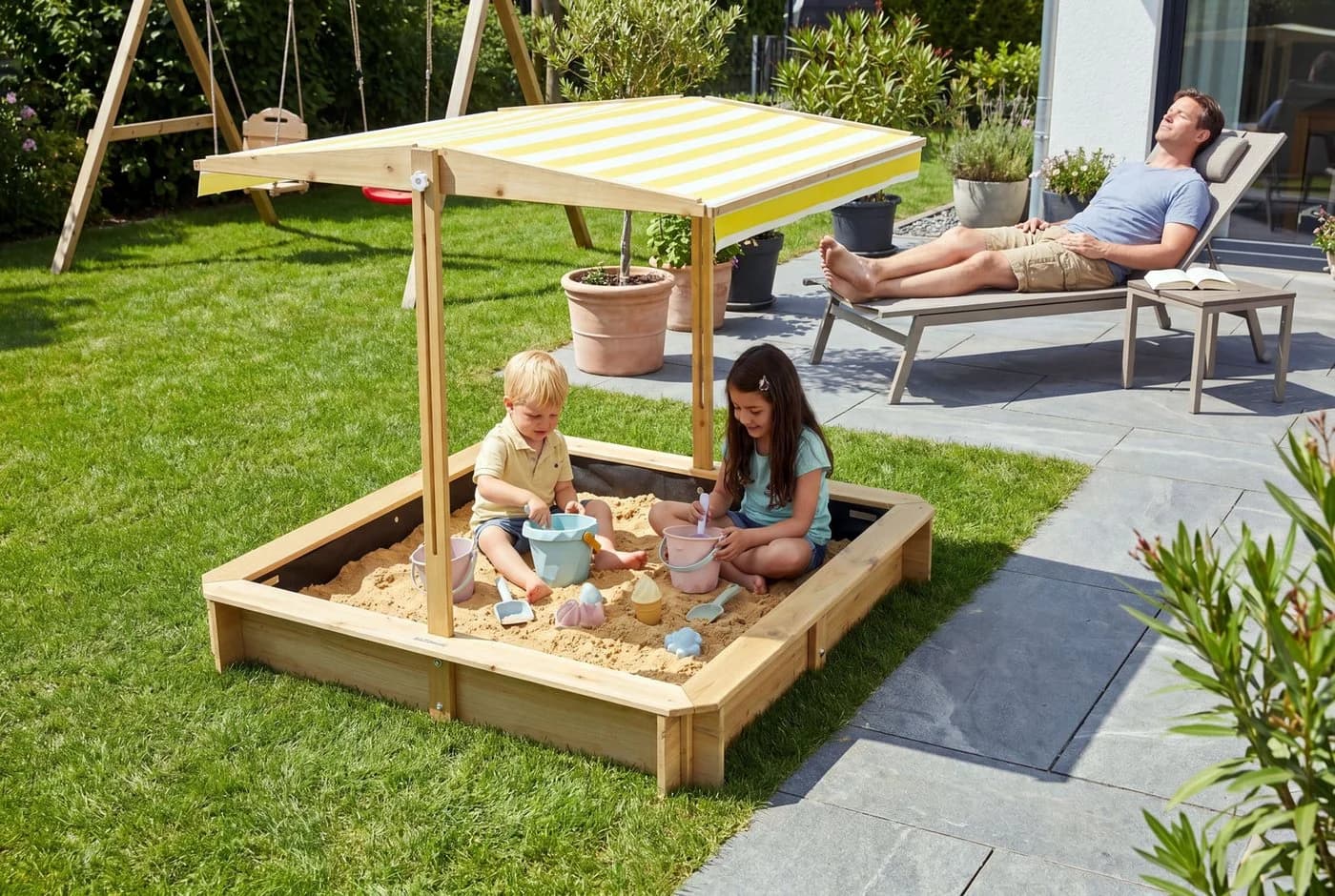 needs&wants® Sandkasten mit Dach und Sitzbänken Holz UV-Schutz - Bild 2