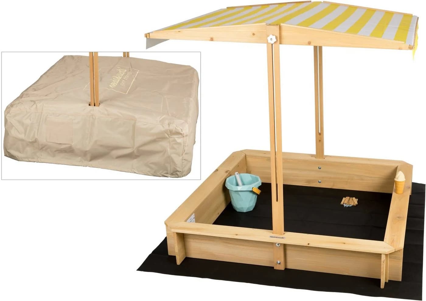 needs&wants® Sandkasten mit Dach und Sitzbänken Holz UV-Schutz - Bild 3