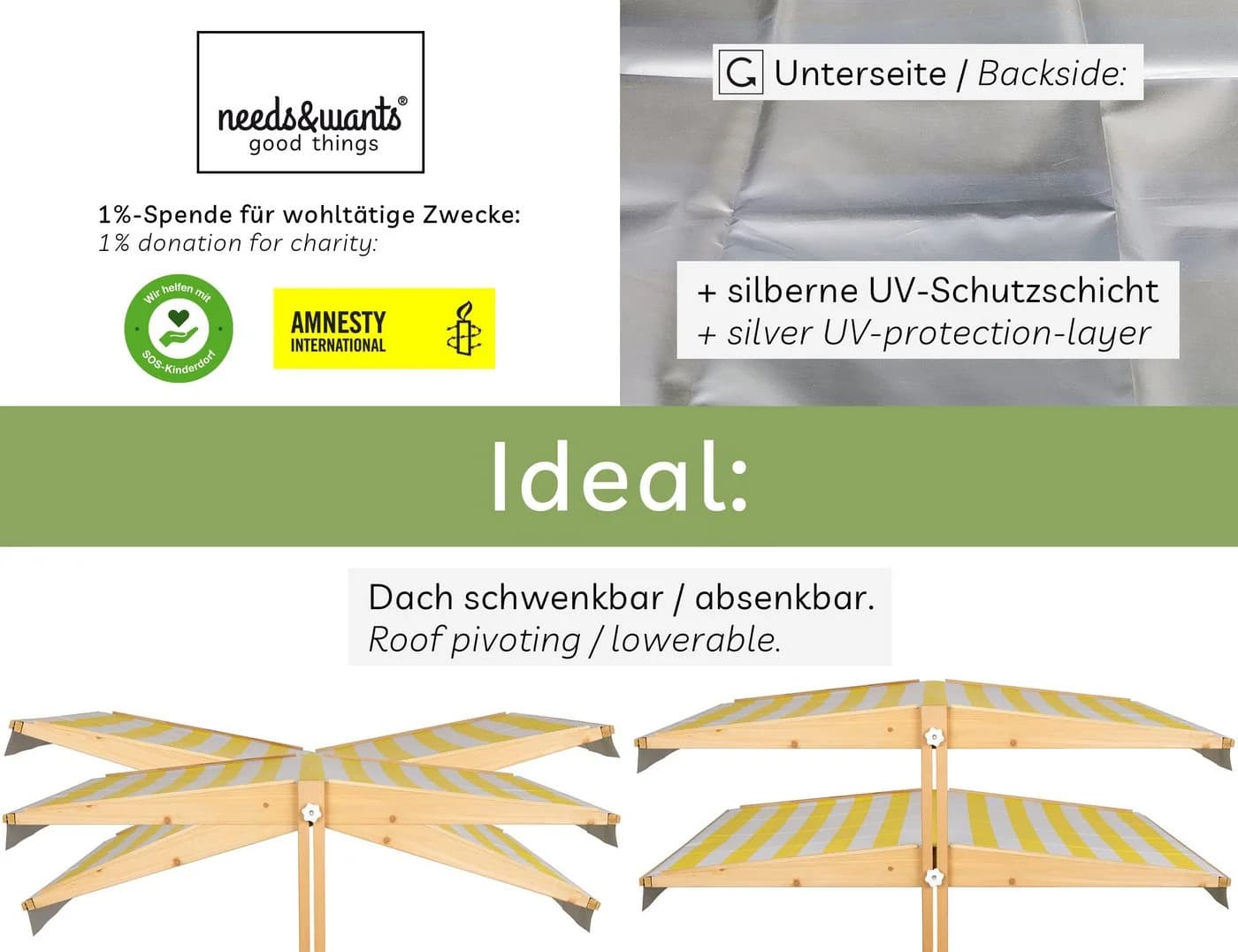 needs&wants® Sandkasten mit Dach und Sitzbänken Holz UV-Schutz - Bild 4