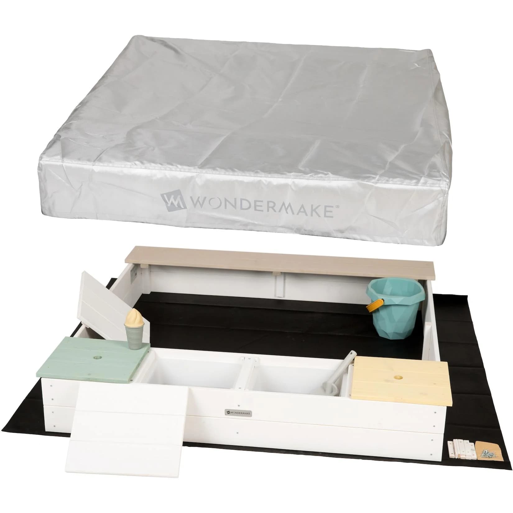 WONDERMAKE Sandkasten mit Abdeckung und Matschküche Bunt
