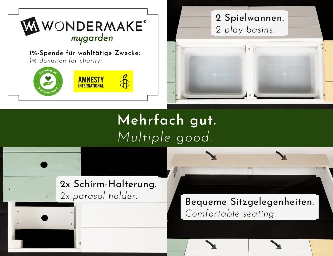 WONDERMAKE Sandkasten mit Abdeckung und Matschküche Bunt - Bild 2