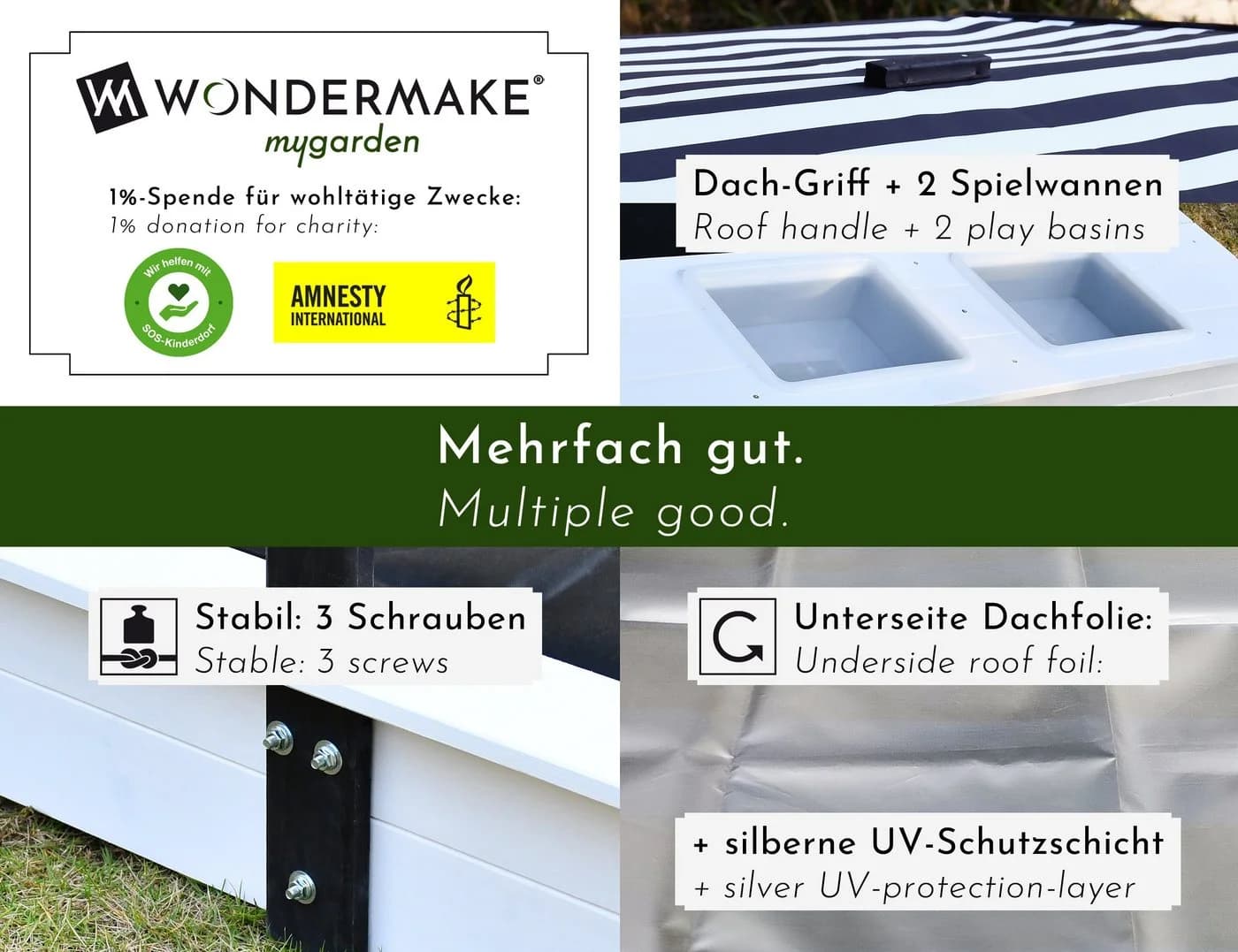 WONDERMAKE Sandkasten Holz Quadratisch Schwarz Weiß mit Dach Matschküche - Bild 4
