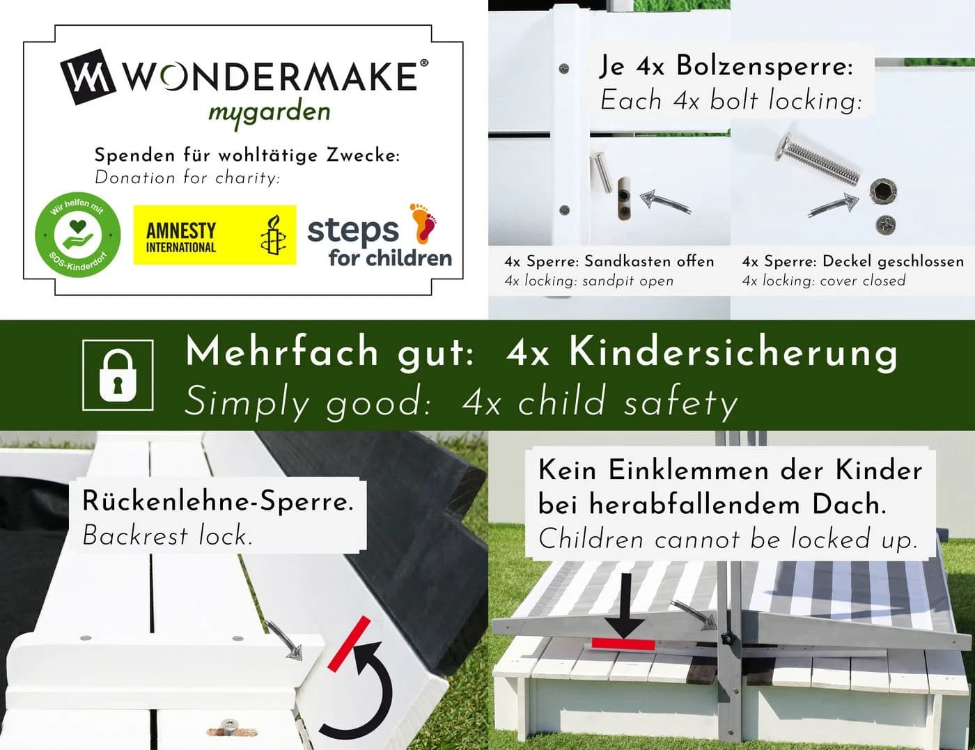 WONDERMAKE Sandkasten mit Dach und Sitzbank Grau Schwarz - Bild 3