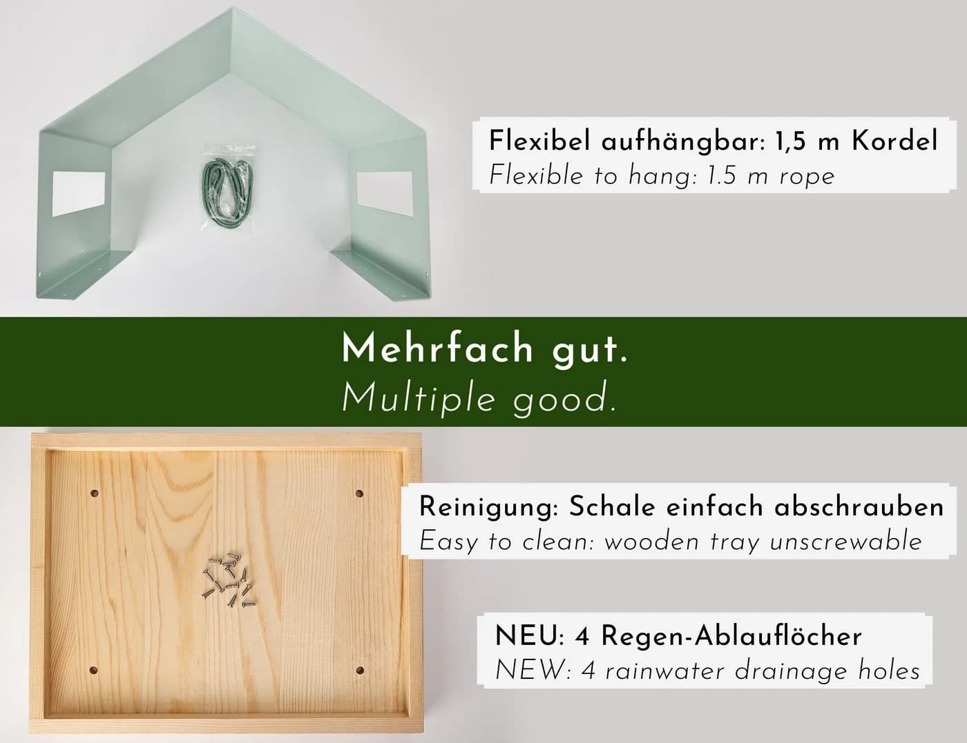 WONDERMAKE Vogelhaus XL Metall & Holz wetterfest türkis-grau - Bild 5