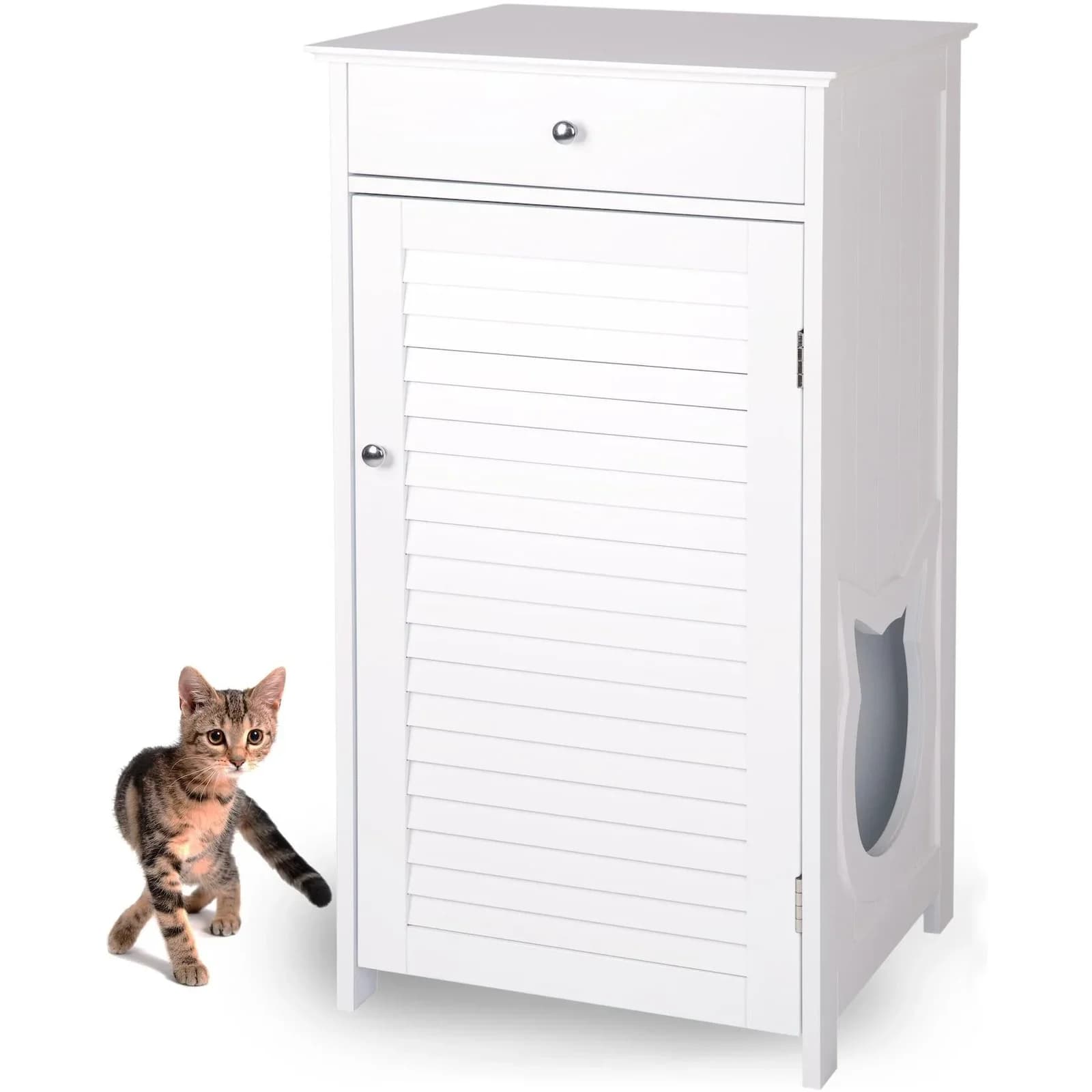 WONDERMAKE Katzenschrank weiß MDF Bausatz mit großem Einstieg