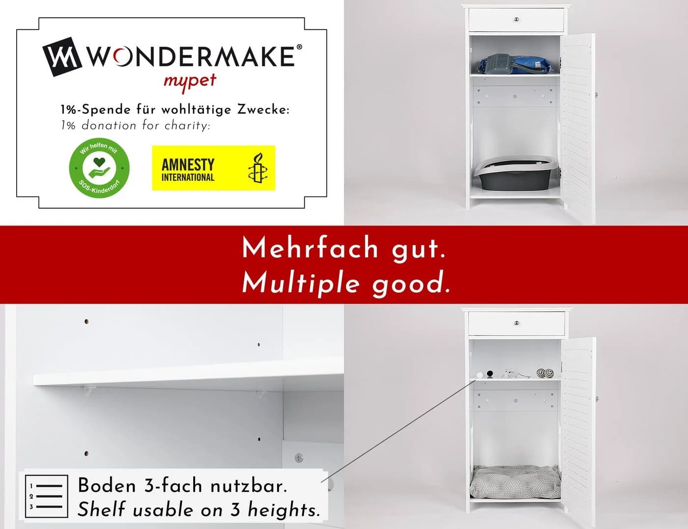 WONDERMAKE Katzenschrank weiß MDF Bausatz mit großem Einstieg - Bild 4