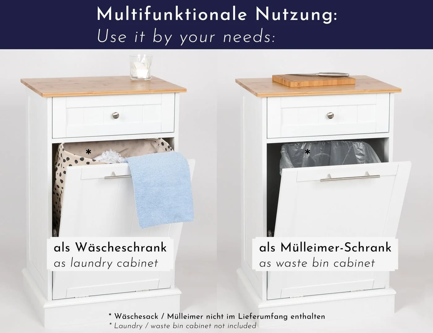 WONDERMAKE® Wäscheschrank aus Holz/Bambus, Weiß - Bild 2
