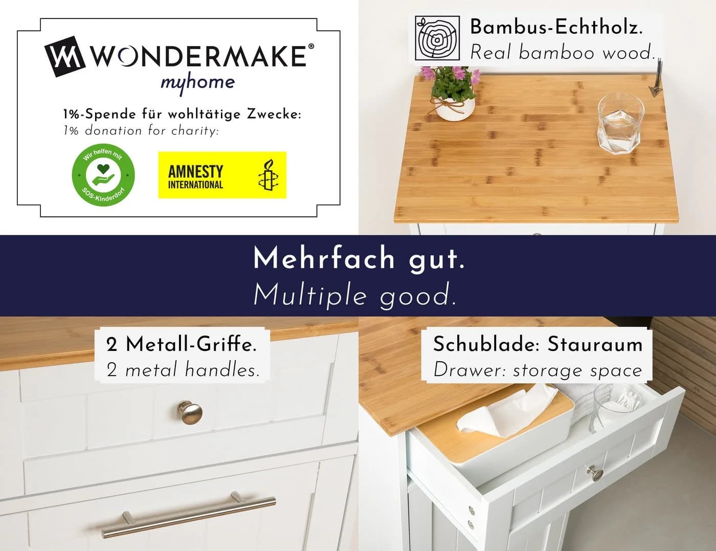 WONDERMAKE® Wäscheschrank aus Holz/Bambus, Weiß - Bild 5