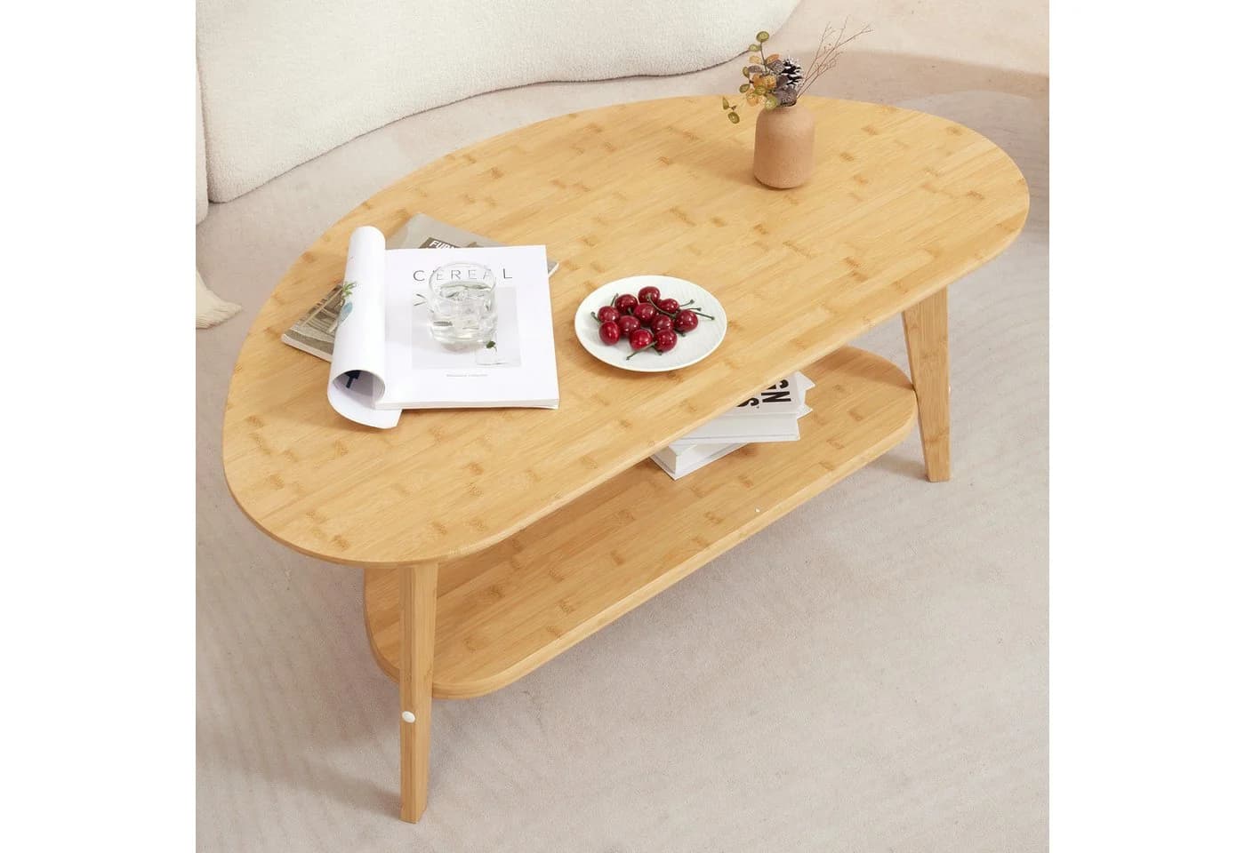 needs&wants® Couchtisch 100% Bambus Oval Halbrund mit Ablage - Bild 3