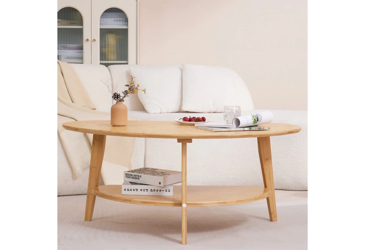needs&wants® Couchtisch 100% Bambus Oval Halbrund mit Ablage - Bild 4