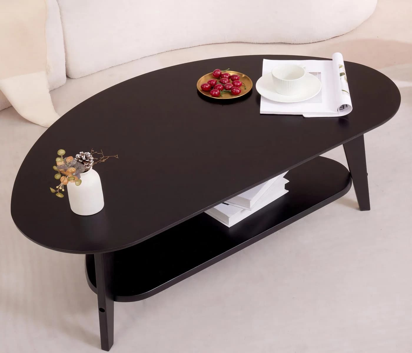 needs&wants® Couchtisch Bambus Oval Halbrund Schwarz