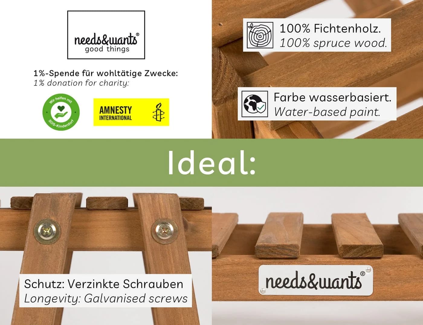 needs&wants® Pflanzenständer Blumenständer Holz Braun Indoor Outdoor