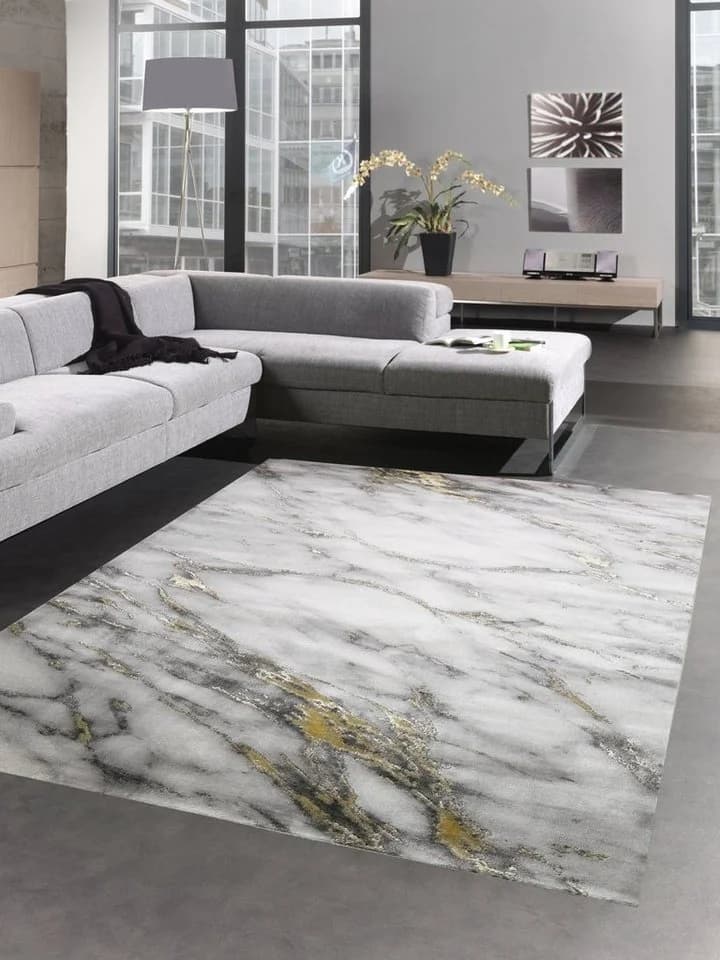 Carpetia Teppich Marmor-Optik Creme Grau Gold - Bild 2