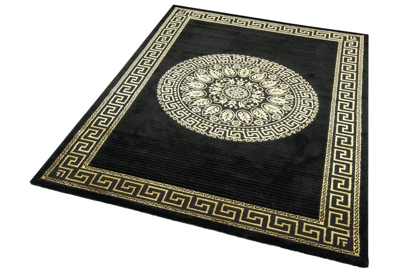Carpetia Teppich Wohnzimmer Mäander Muster Schwarz-Gold