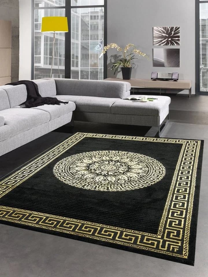 Carpetia Teppich Wohnzimmer Mäander Muster Schwarz-Gold - Bild 2