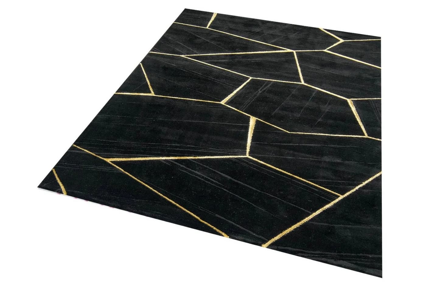 Carpetia Teppich Schwarz Gold Grau Geometrisches Muster Modern