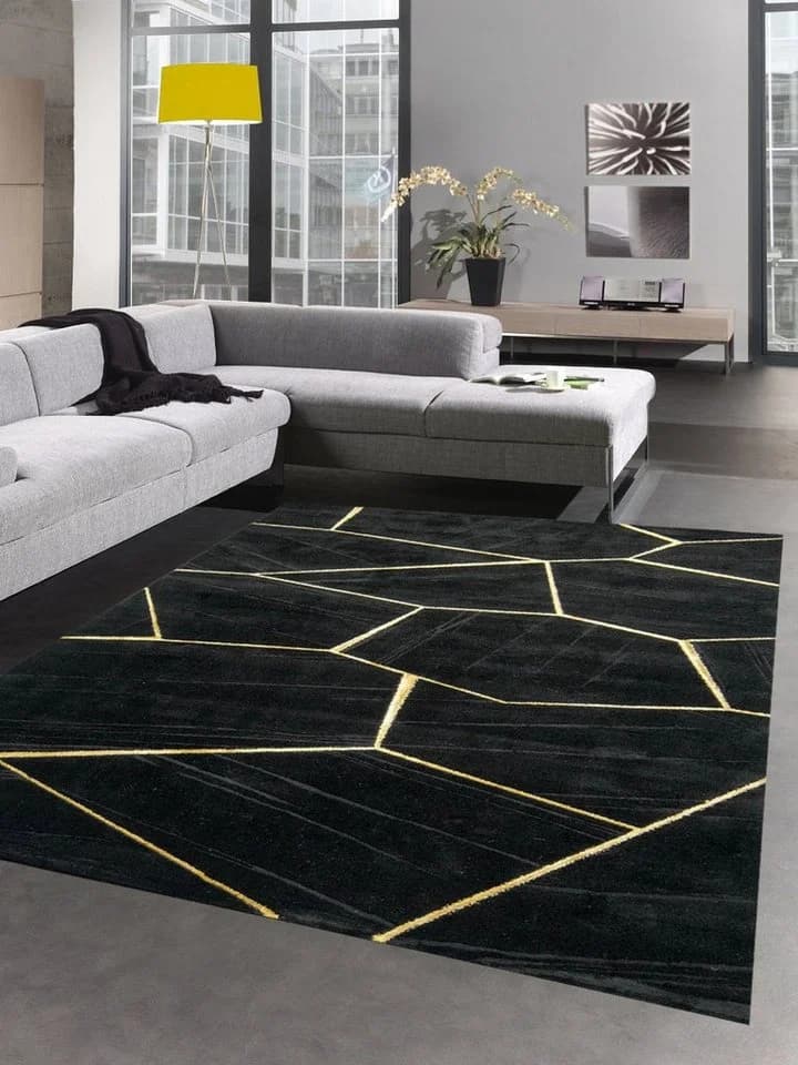 Carpetia Teppich Schwarz Gold Grau Geometrisches Muster Modern - Bild 2