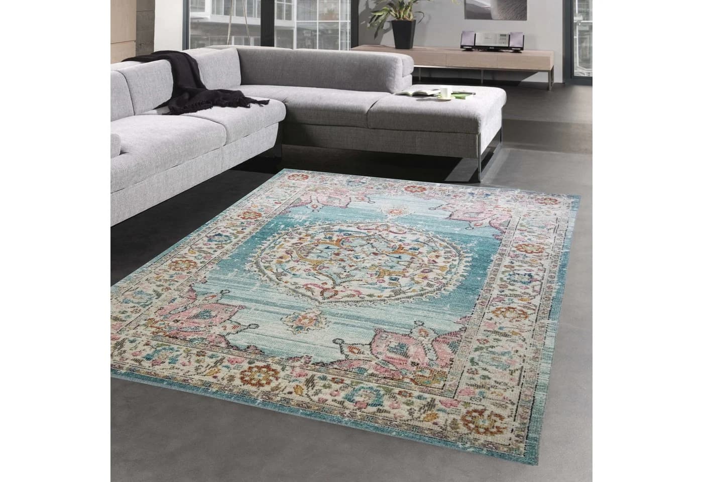 Carpetia Outdoorteppich Orientalisch Vintage Türkis Polypropylen