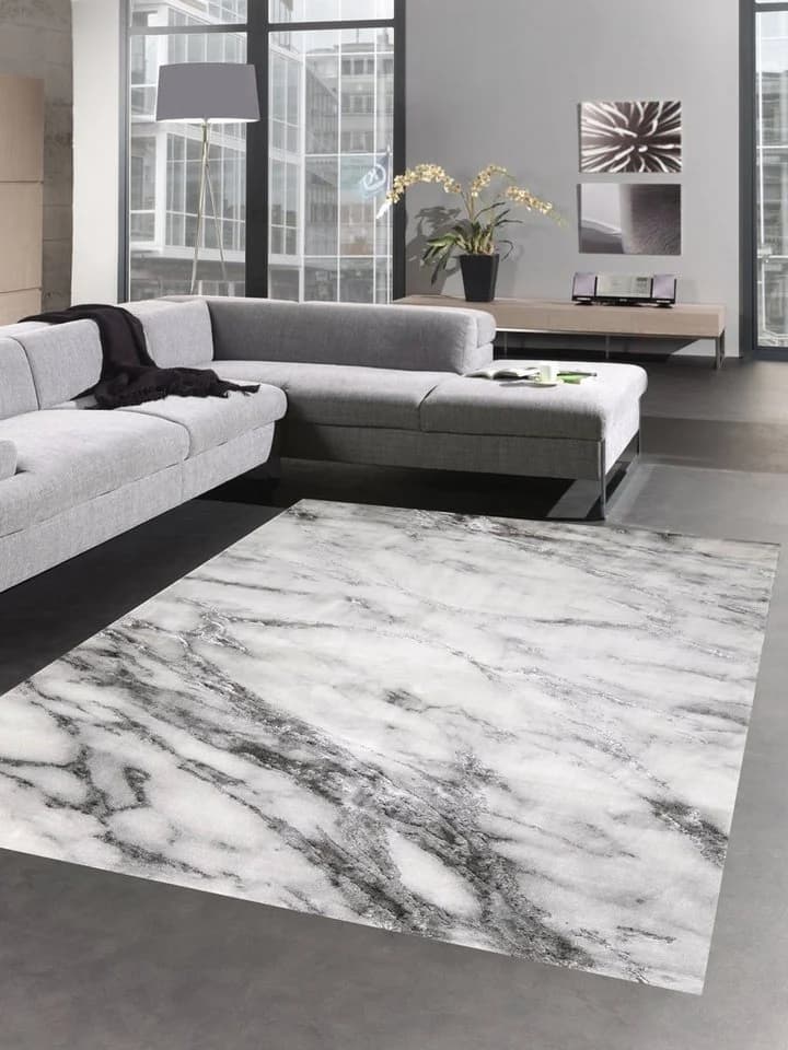 Carpetia Teppich Marmor Optik Grau Creme - Bild 2