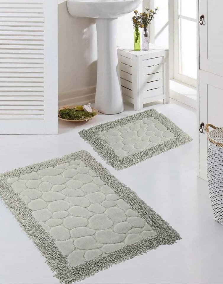 Carpetia Badematten Set 2-teilig Steinoptik Rutschfest Waschbar Grau - Bild 2