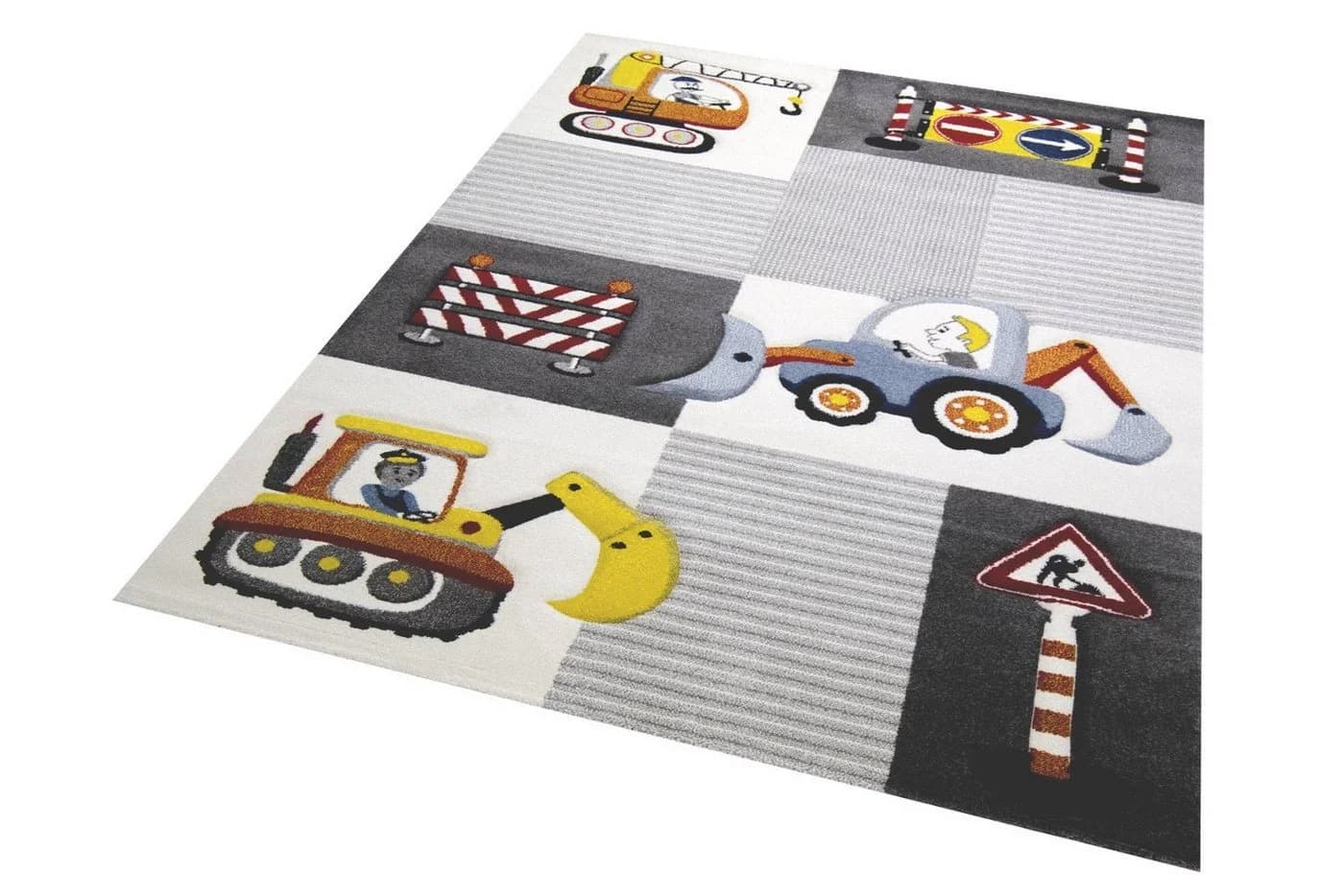 Carpetia Kinderteppich Straßenschilder Bagger Kran