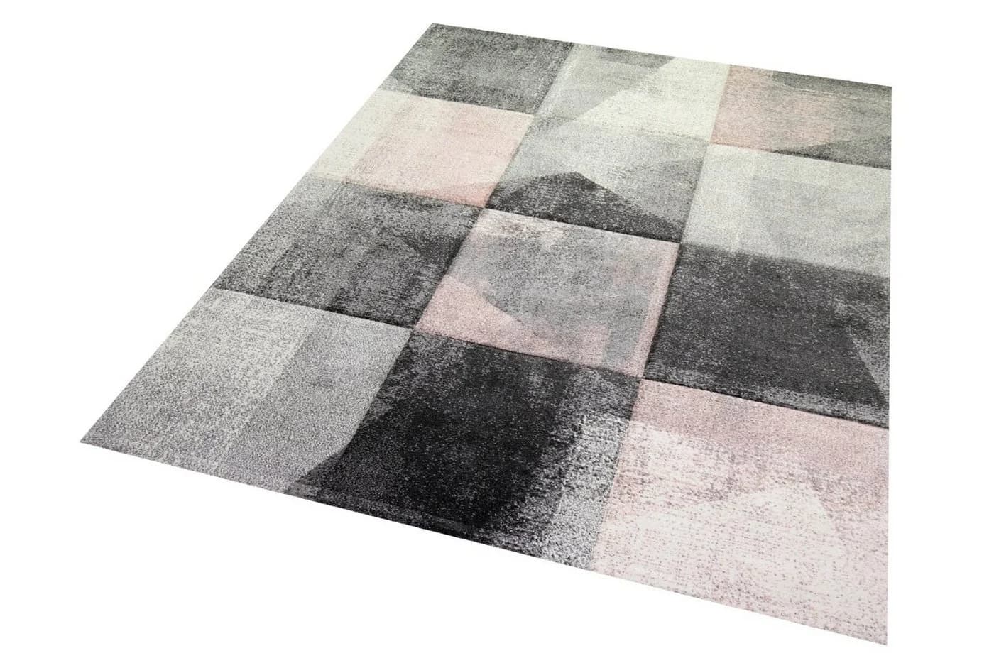 Carpetia Teppich Flur Wohnzimmer modernes Karomuster creme rosa grau