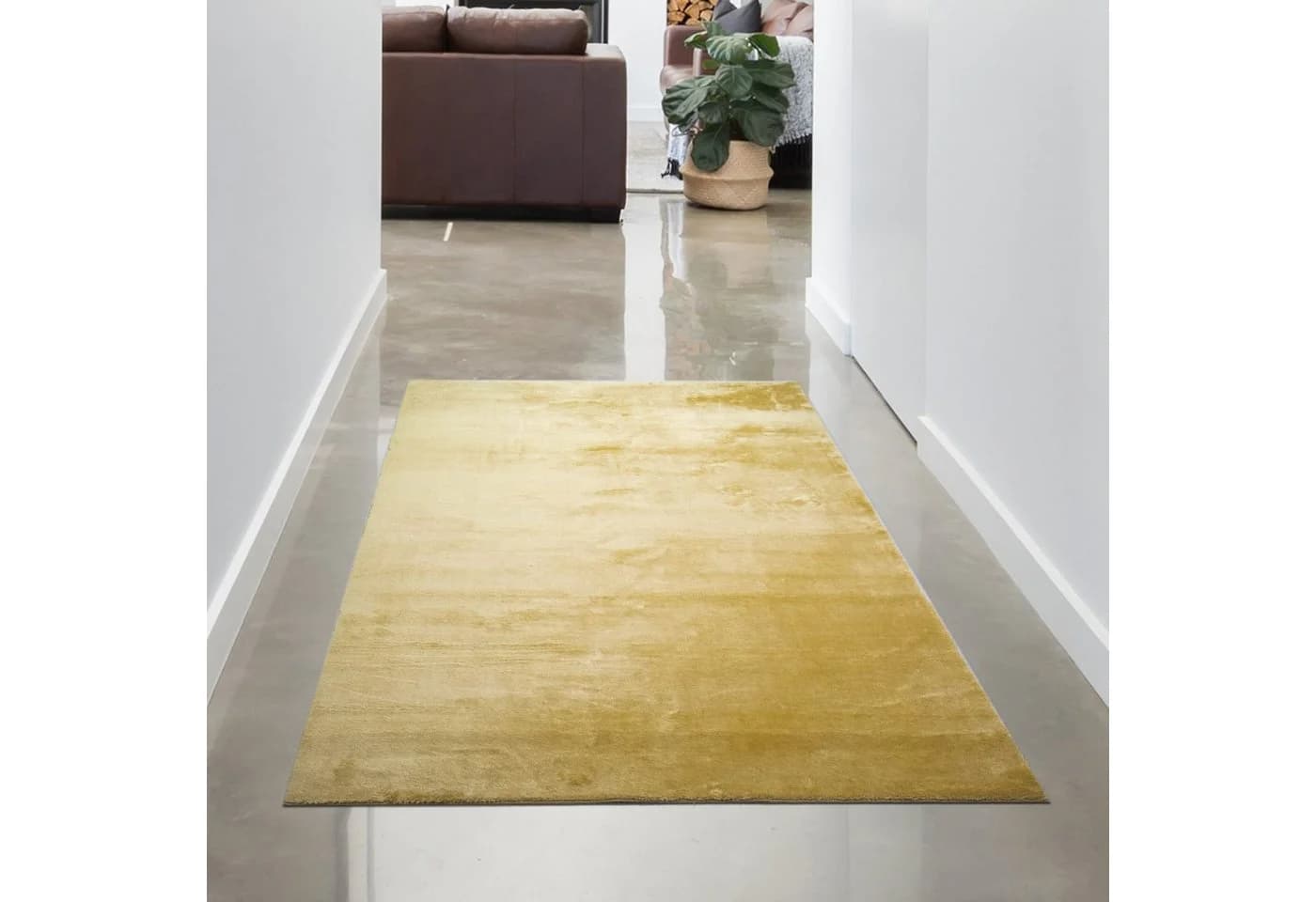 Carpetia Teppich Uni Gold 16 mm Florhöhe Polyester Kurzflor