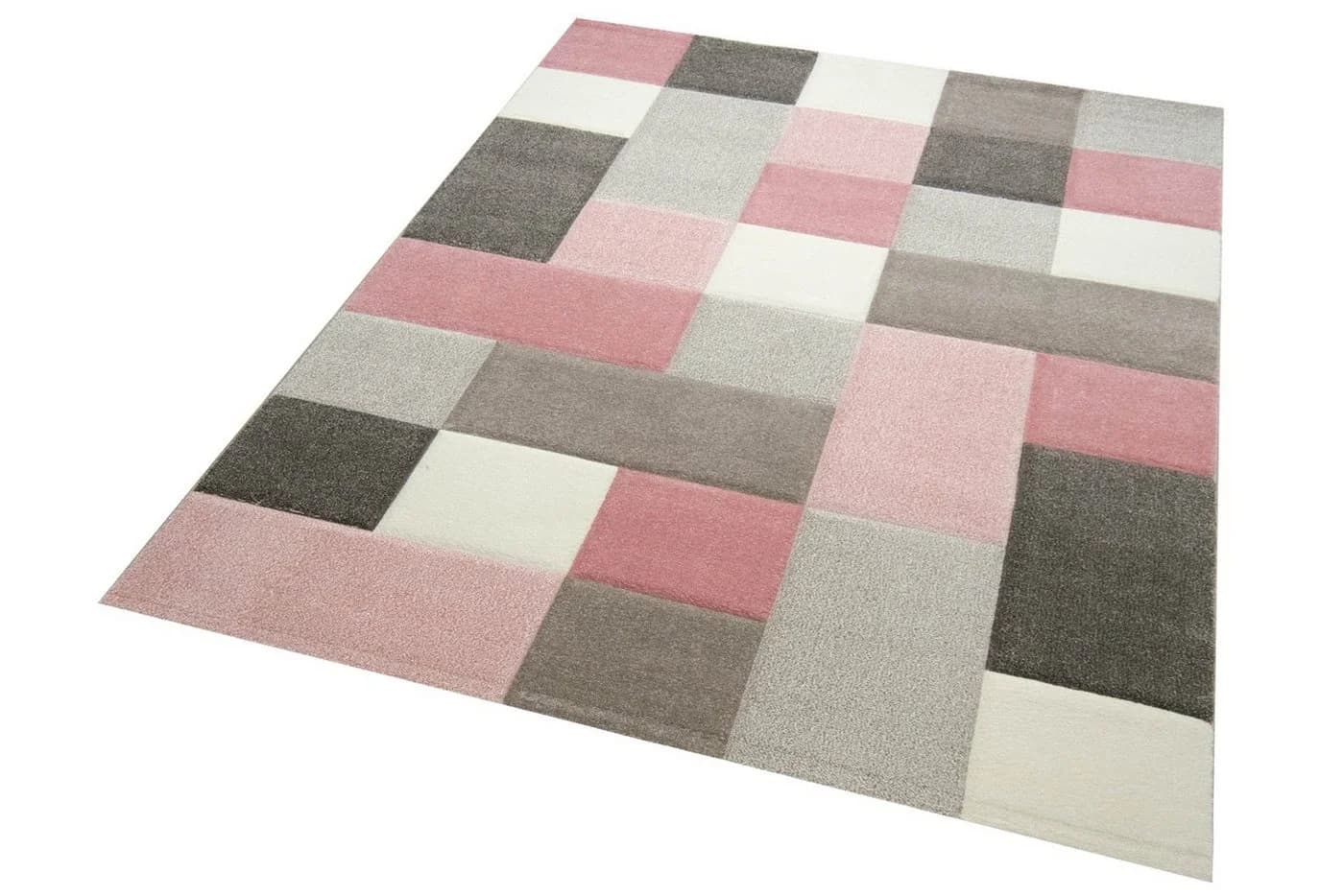 Carpetia Teppich Designer Karo Creme Pink Grau Modern