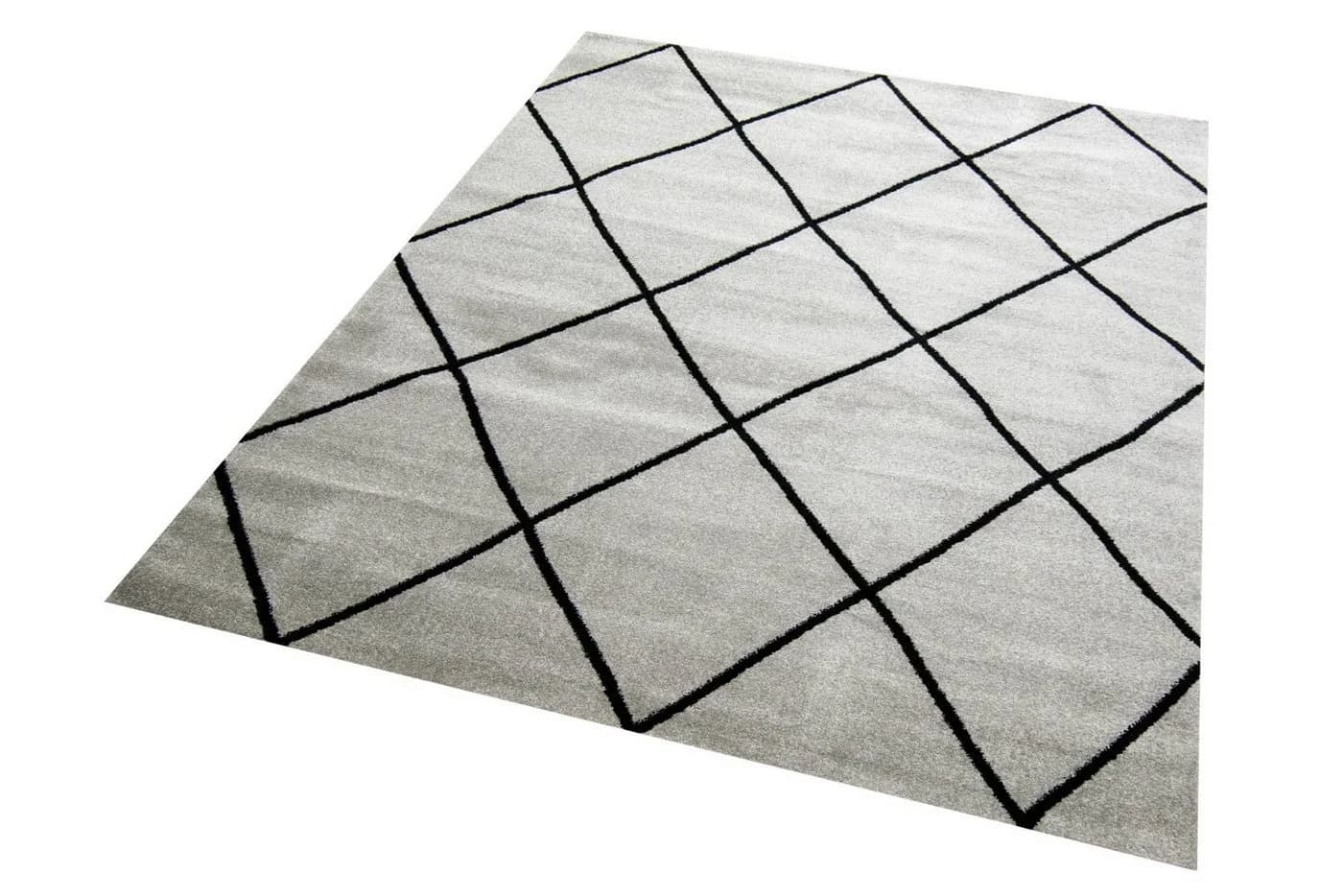 Carpetia Teppich Rautenmuster Grau Schwarz Skandinavisch