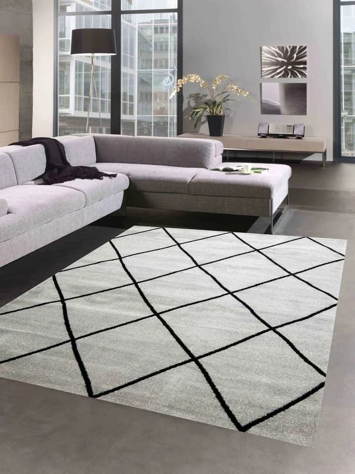 Carpetia Teppich Rautenmuster Grau Schwarz Skandinavisch - Bild 2