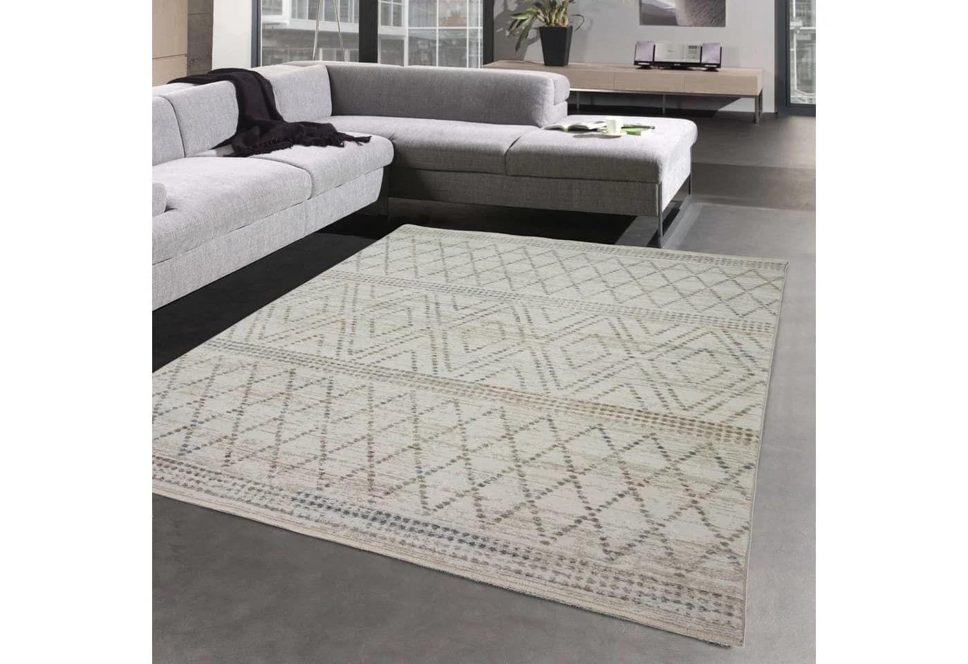 Carpetia Teppich Landhausstil Rautenmuster Beige/Blau - Bild 2