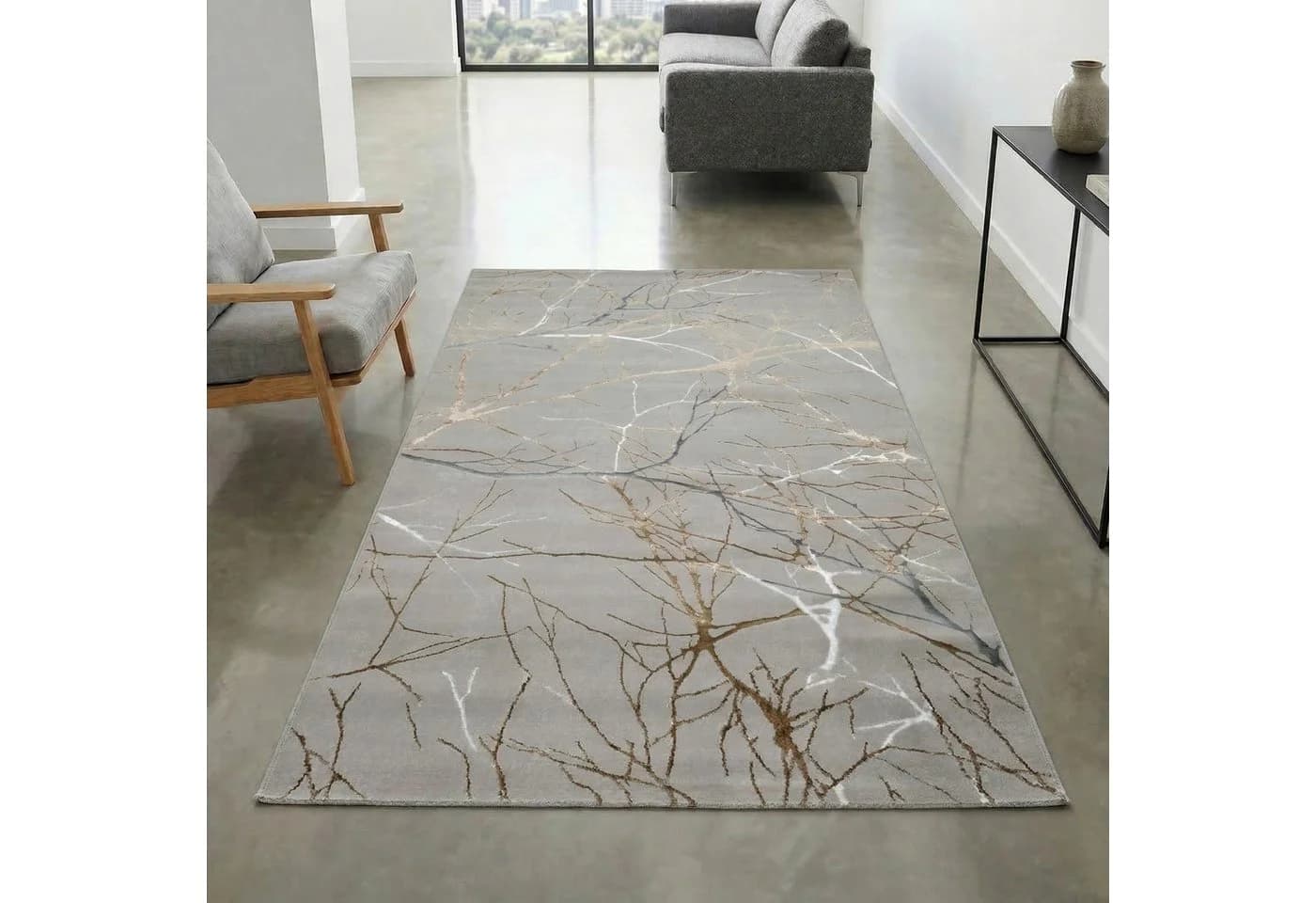 Carpetia Teppich Moderner Designerteppich mit glänzenden Ästen abstrakt gold - Bild 2