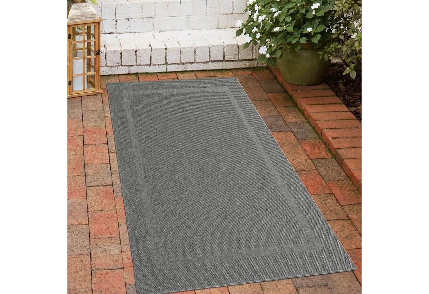 Carpetia Outdoorteppich Grau Bordüre dunkelgrau Polypropylen