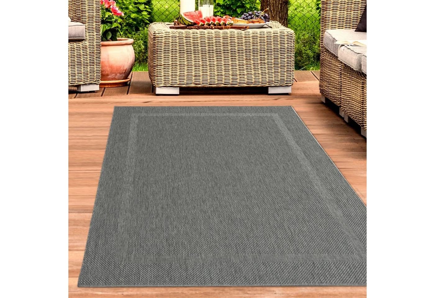 Carpetia Outdoorteppich Grau Bordüre dunkelgrau Polypropylen - Bild 2