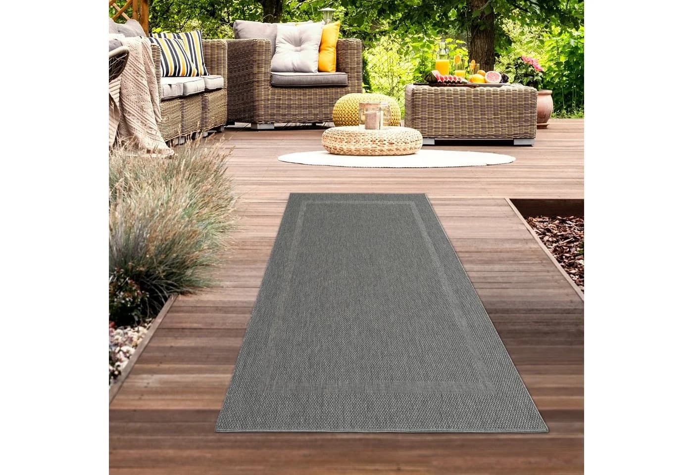 Carpetia Outdoorteppich Grau Bordüre dunkelgrau Polypropylen - Bild 3