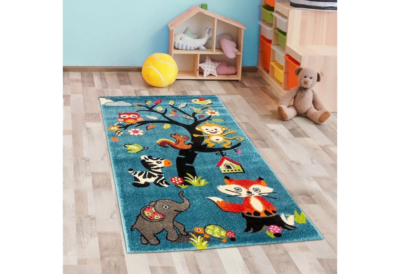 Carpetia Kinderteppich mit Tiermotiven in Blau - Bild 2